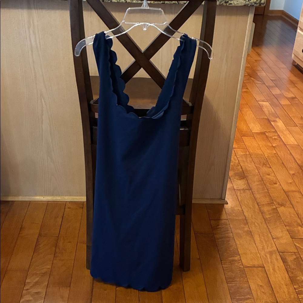 J. Crew Navy Blue Scalloped Jumpsuit